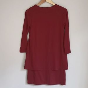 Susana Monaco Red Burgandy 3/4 Sleeve Overlay Dress Size XS